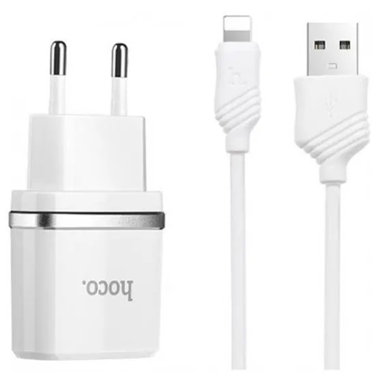 Încărcător Hoco C12 Smart dual 5 W, White (Lightning)