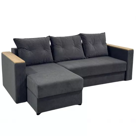 Диван угловой Art Lux E1 (2.35x1.5) прямые деревянные подлокотники, Серый