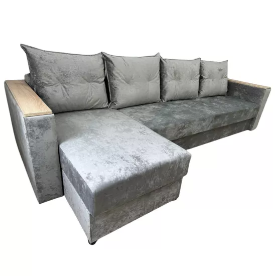 Canapea de colț Art Lux E1 (3x1.5) cotiere cu lemn, drepte, Gri