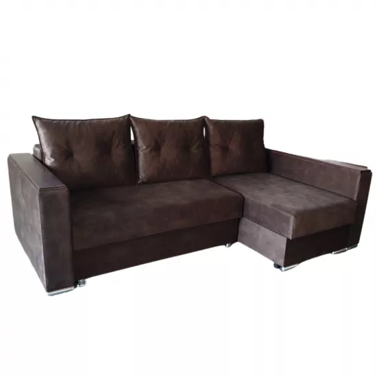 Диван угловой Art Lux E1 (2.35x1.5) прямые деревянные подлокотники, один подлокотник длинный, Коричневый