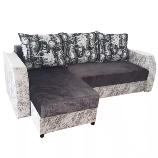 Canapea de colț Art Lux E1 (2.35x1.5) cotiere cu lemn, rotungite, Gri/Bej