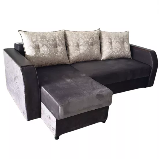 Canapea de colț Art Lux E1 (2.35x1.5) cotiere cu lemn, rotungite, Gri