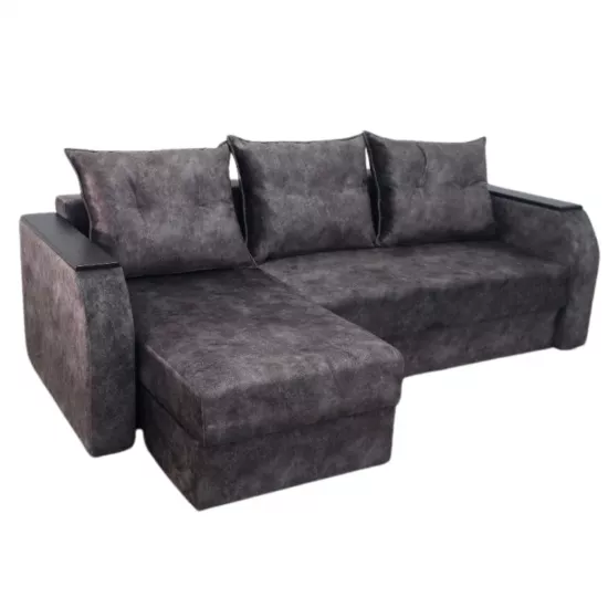 Canapea de colț Art Lux E1 (2.35x1.5) cotiere cu lemn, rotungite, Gri inchis