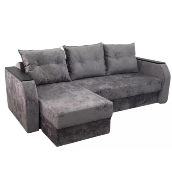 Canapea de colț Art Lux E1 (2.35x1.5) cotiere cu lemn, rotungite, Gri