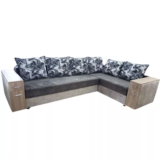 Диван угловой Art Lux E1M1 2Bar (3×2), Бежевый/Серый