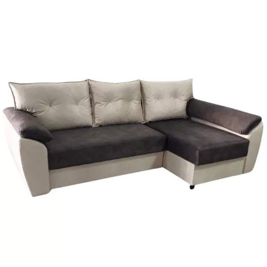 Canapea de colț Art Lux E1V1 (1.5x2.45) cu un cotier lung, Bej/Cafeniu