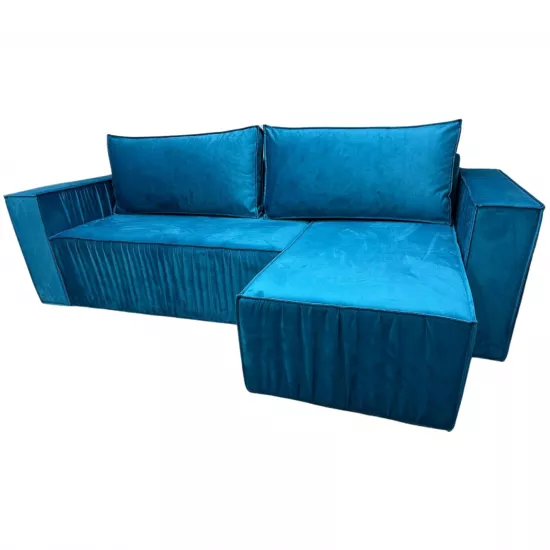 Диван угловой Art Lux E3 (2.5x1.5) складки из ткани, Синий