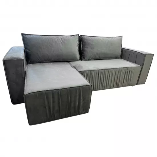 Диван угловой Art Lux E3 (2.5x1.5) складки из ткани, Серый