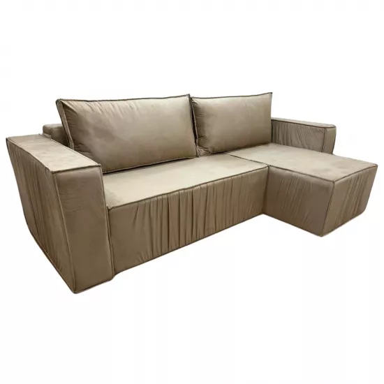 Диван угловой Art Lux E3 (2.5x1.5) складки из ткани, Коричневый