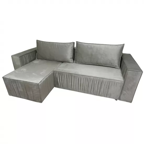 Диван угловой Art Lux E3 (2.5x1.5) складки из ткани, Серый