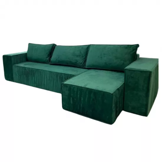 Диван угловой Art Lux E3 (3x1.5) складки из ткани, Зеленый