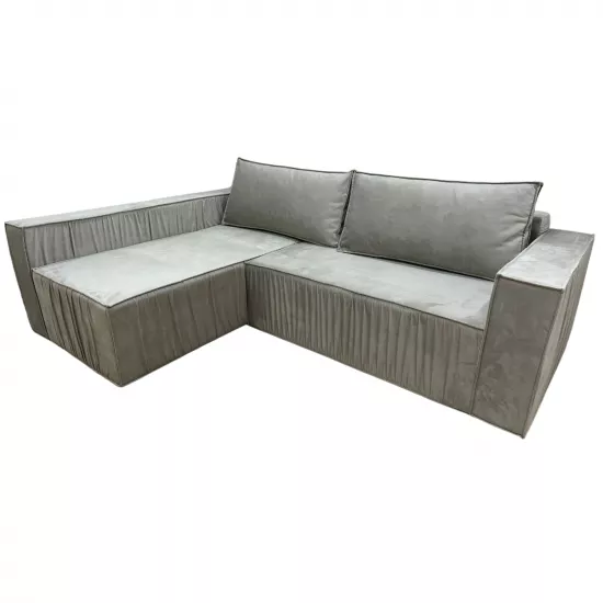 Диван угловой Art Lux E3 (2.5x1.5) складки из ткани, один подлокотник длинный, Бежевый