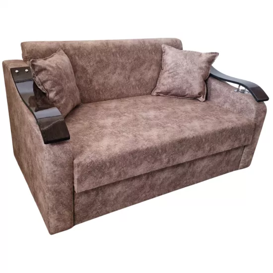 Диван прямой Art Lux N2 (0.83x1.87) подлокотники деревянные волна, Коричневый