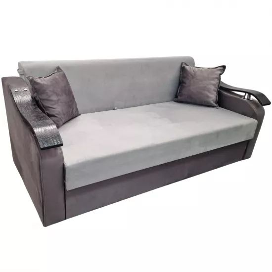 Диван прямой Art Lux N2 (0.83x1.45) подлокотники деревянные волна, Серый