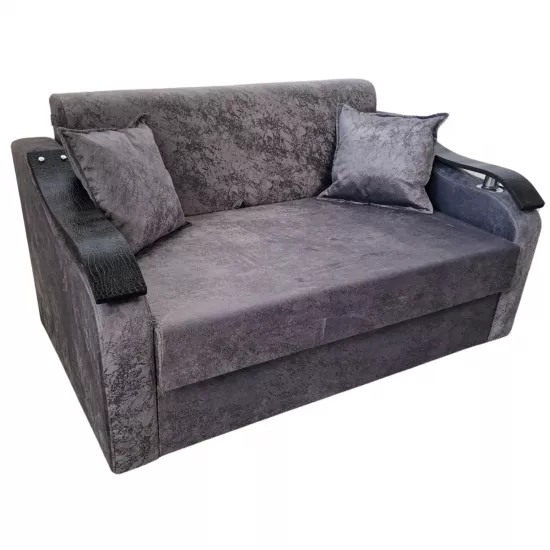 Диван прямой Art Lux N2 (0.83x1.25) подлокотники деревянные волна, Тёмно серый