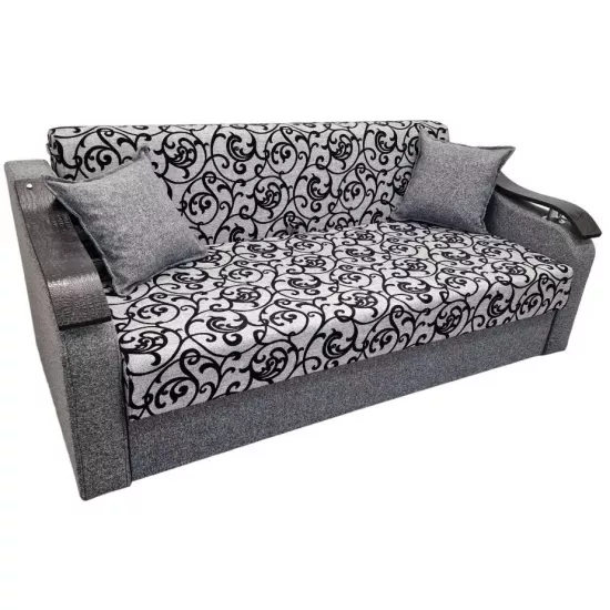 Canapea dreaptă Art Lux N2 (0.83x1.25) cotiere val din lemn, Gri/Ornament