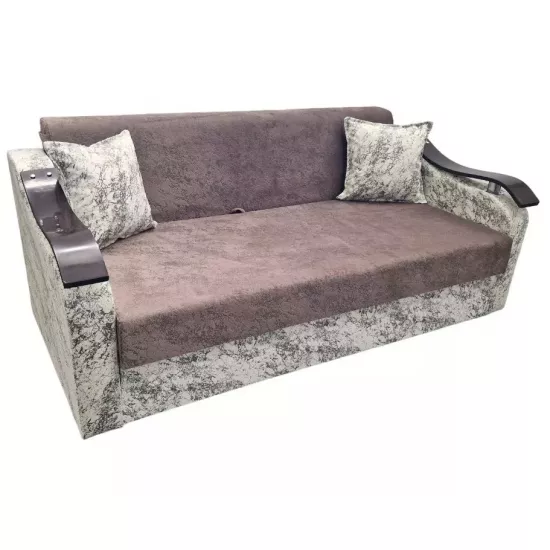 Canapea dreaptă Art Lux N2 (0.83x1.25) cotiere val din lemn, Gri/Cafeniu