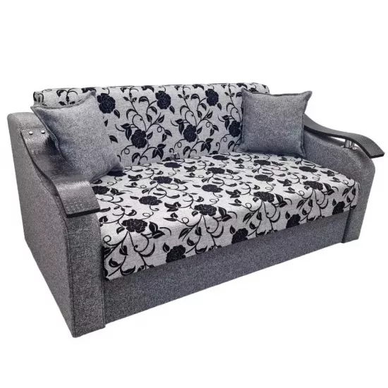 Canapea dreaptă Art Lux N2 (0.83x1.25) cotiere val din lemn, Gri/Ornament