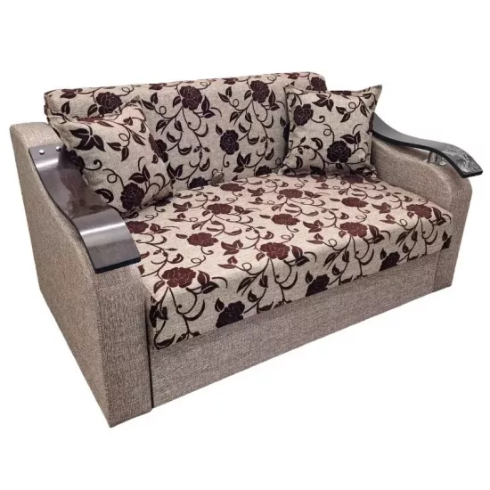 Canapea dreaptă Art Lux N2 (0.83x1.25) cotiere val din lemn, Maro/Ornament