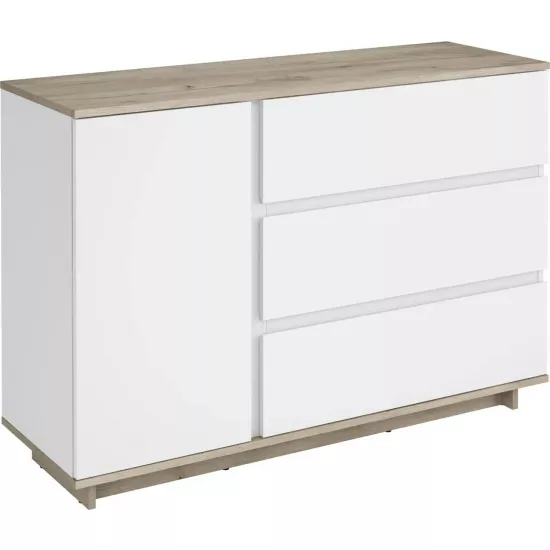 Comodă Magnus Concept 1D3S (120 cm), stejar craft gri/nimfea alb
