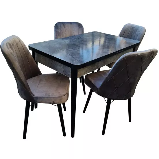Set de mobilă Magnus MDF Masa Karegold Antrasit + 4 scaune Eco velour gri