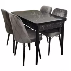 Set de mobilă Magnus MDF Masa Karegold Bendir + 4 scaune Eco velour gri Set de mobilă Magnus MDF Masa Karegold Bendir + 4 scaune Eco velour gri