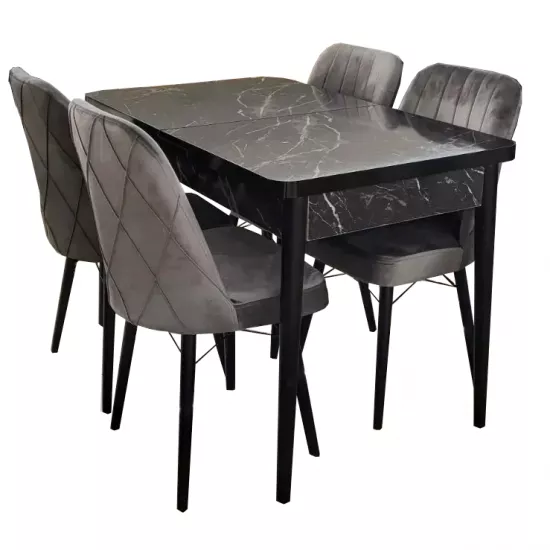 Set de mobilă Magnus MDF Masa Karegold Bendir + 4 scaune Eco velour gri