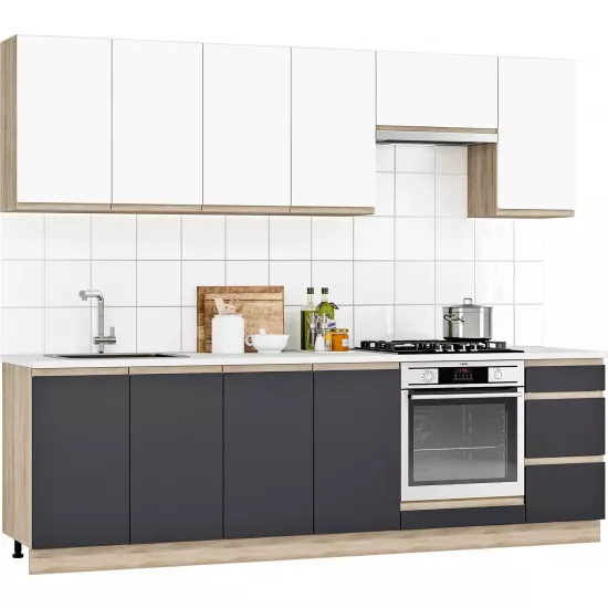 Bucatarie Magnus Jetta 2.6 m, PAL, Alb/Grafit