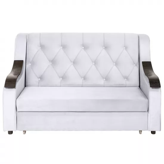 Диван прямой CAM N7+ (170x100) подлокотники деревянные волна, Tenerife 68 Светло серый