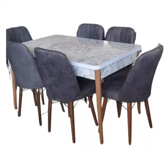 Set de mobilă Magnus MDF 1 Marmura (Masa Butterfly Carara + 6 scaune Gold tesatura Istinye 18)