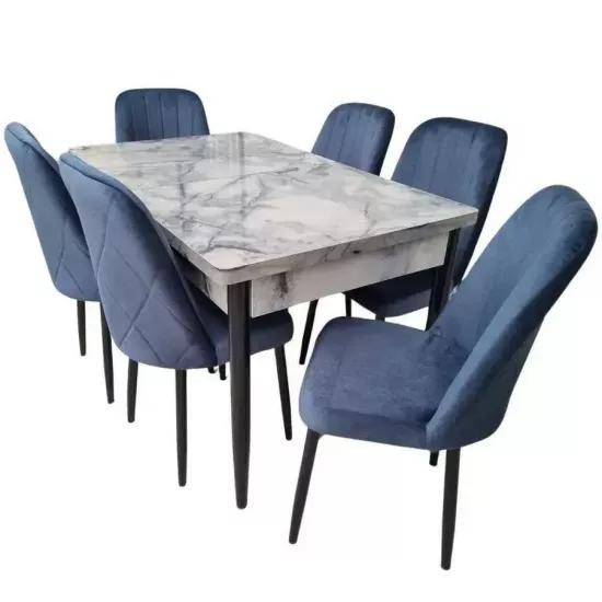 Набор мебели Magnus Modern стол раздвижной 0.8x1.3/1,7 marmol и 6 стульев серых babyface V18