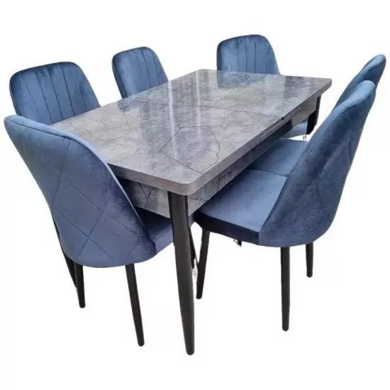 Set de mobilă Magnus Modern masa 0.8x1.3/1,7 aris antrasit cu 6 scaune gri babyface V18