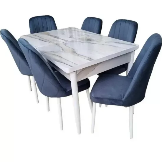 Set de mobilă Magnus Modern masa 0.8x1.3/1,7 calcuta cu 6 scaune gri babyface V18 carcasa alba
