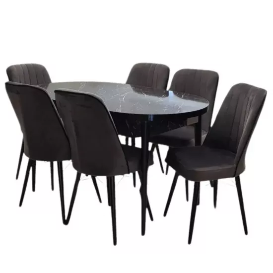 Set de mobilă Magnus Arya Oval bendir masa 0.8x1.3/1.7m+ 6 scaune