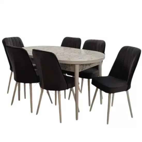 Set de mobilă Magnus Arya Oval carara masa 0.8x1.3/1.7m+ 6 scaune