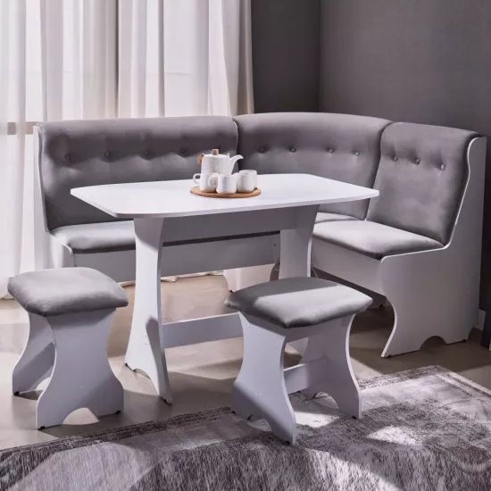 Set coltar bucatarie Ambianta Cleo 2 cu masa si 2 tabureti, Alb