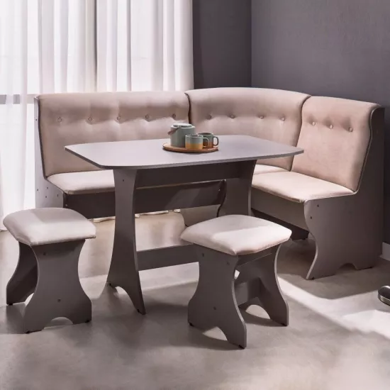 Colț de bucătărie Ambianta Cleo 2 cu 2 taburete ,Gri inchis