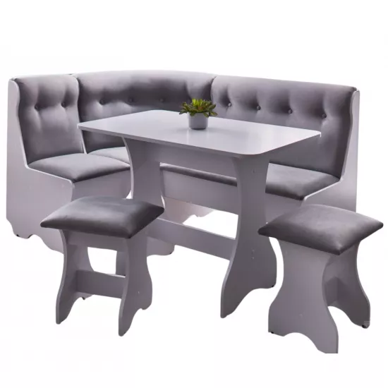 Set coltar bucatarie Ambianta Cleo 2 Eco cu masa si 2 tabureti, Alb