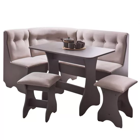 Set coltar bucatarie Ambianta Cleo 2 Eco cu masa si 2 tabureti, Gri inchis