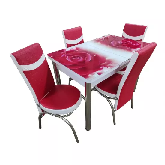 Set de mobilă Kelebek 0056 + 4 scaune merchan rosu cu alb