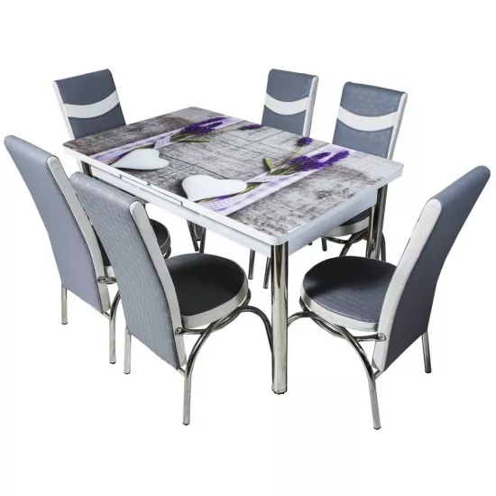 Set masa extensibila cu 6 scaune Kelebek ES-03, 80x130/170x75