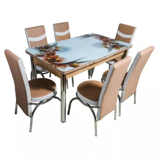Set masa extensibila cu 6 scaune Kelebek ES-04, 80x130/170x75