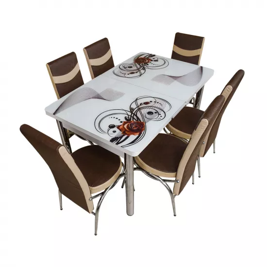 Set masa extensibila cu 6 scaune Kelebek ES-07, 80x130/170x75