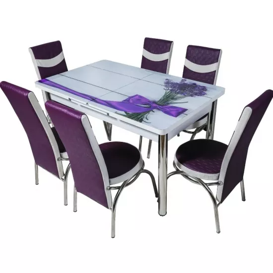 Set masa extensibila cu 6 scaune Kelebek ES-13, 80x130/170x75