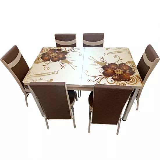 Set masa extensibila cu 6 scaune Kelebek ES-14, 80x130/170x75