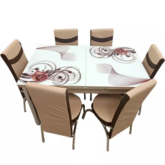 Set masa extensibila cu 6 scaune Kelebek ES-15, 80x130/170x75