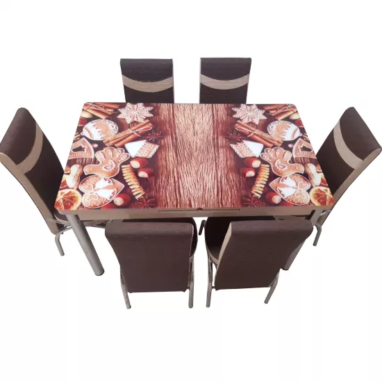 Set masa extensibila cu 6 scaune Kelebek ES-308, 80x130/170x75