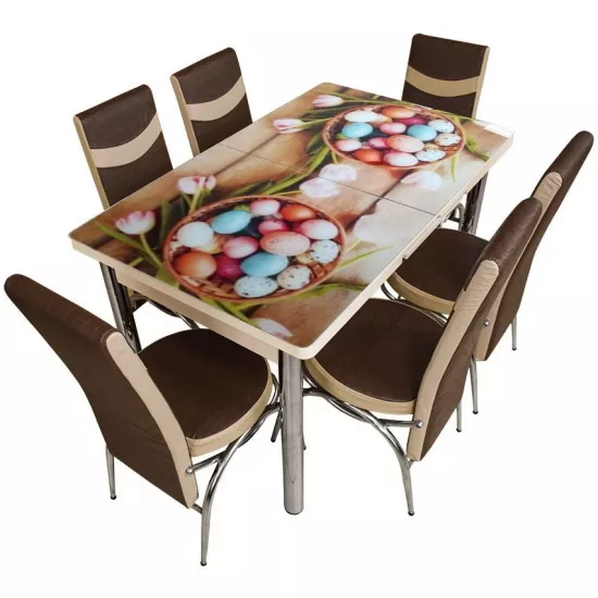 Set masa extensibila cu 6 scaune Kelebek ES-310, 80x130/170x75