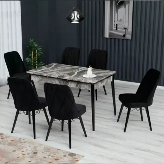 Набор раздвижной стол с 6 стульями Kelebek ES-602, 80x130/170x75