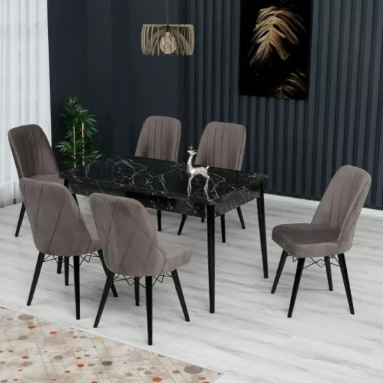 Set masa extensibila cu 6 scaune Kelebek ES-605, 80x130/170x75